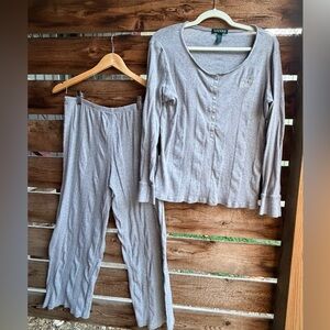 Ralph Lauren Light Gray Ribbed Pajama Set